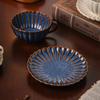 Conjunto de Xícara e Pires de Cerâmica Estilo Japonês, Xícara de Café Esmaltada em Forno Vintage, Conjunto de Café em Formato de Crisântemo, Café Pour-Over