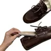 Mocasines de piel genuina, estilo británico, desgastados, con cordones para mujer, puntera redonda, sin cordones, zapatos pequeños de piel, retro, planos con suela blanda