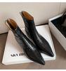 Puss Whiskers ~ Botas femininas de couro integral, salto quadrado, bico fino, zíper, botas Chelsea, top, pele de carneiro, botas curtas britânicas femininas