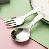 Cuchara Tenedor de Mango Corto de Acero Inoxidable Mini Cuchara Redonda Cuchara para Comer Bebé del Hogar Juego de Vajilla Portátil