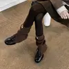 Dois Tipos de Couro Interno Couro de Vaca JK Sapatos Pequenos de Couro Inverno 2025 Salto Médio Grosso Bico Redondo Fivela de Cinto Couro Genuíno Flats Forrados com Lã para Mulheres