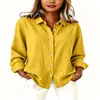 Roupas femininas transfronteiriças europeias e americanas Amazon primavera-verão gola lapela modelagem solta cardigã manga longa camisa de algodão e linho casual versátil vestuário feminino
