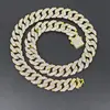 Colar Corrente Cubana Totalmente Cravejado com Diamantes, Fecho Duplo de Mola em Formato de Losango, Três Fileiras, 16mm, Joias Hip-Hop