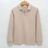 Camisa Polo de Punto Jacquard de Algodón Transfronterizo Cuello de Gaviota 300g Elegante Sin Planchar Lavable a Máquina Casual de Manga Larga para Hombre