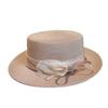 Sombrero de copa plana con lazo de hilo de cáñamo, estilo británico de la alta sociedad, para niños, de verano, con protector solar, de paja y cinta plisada, para playa y mar.