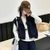 Conjunto Feminino Estilo Primavera e Outono Colete de Trabalho Elegante e Fashionável Conjunto de Três Peças para Meninas Mais Velhas Roupas de Outono Estilo Coreano Casual Calça de Pernas Largas