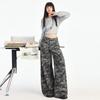 Pantalones vaqueros de pierna ancha con camuflaje de estilo americano para mujer, nuevos para otoño e invierno 2024, grises, de cintura alta, holgados, ajustados, estilo mopa