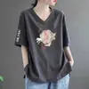 Comercio Electrónico Transfronterizo Marca de Despacho Etiqueta Cortada Contador Comercio Exterior Camiseta de Manga Corta Cuello en V Mujer Nuevo Estilo Chino Casual Versátil Top