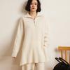 Suéter Base Tricotado Feminino Cashmere Outono/Inverno 2026 Novo Design de Meio Abertura com Gola, Comprimento Médio e Barra com Fenda