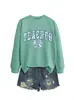 Amazon Ebay Site Independente Estilo Casual Feminino Professor Azul Floral Laço Outono Inverno Moletom