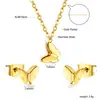 Pendientes Europeos y Americanos de Otoño e Invierno, Modernos y Elegantes, Estilo Metálico, Mariposa Personalizada de Acero Inoxidable con Diamantes, Set de Joyería Transfronterizo