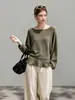 Suéter tejido simple y elegante de cuello redondo y manga larga para mujer, colección de otoño, adecuado para el trabajo, estilo intelectual, versátil y adelgazante, top tipo jersey 2487
