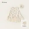 Vestido Floral de Verão Estilo Coreano Bangxuan para Bebês Meninas Vestido Infantil sem Mangas com Barra de Renda Vestido para Meninas