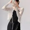 Cardigã de Malha Protetor Solar para Mulheres, Estilo Fino, Adequado para Usar sobre um Vestido de Alça Fina, Cobertura para Ar Condicionado, Xale de Verão, Capa Curta de Seda Gelada, Peça de Roupa Exterior Estilo Fada