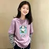 Camiseta Listrada Patchwork Manga Longa para Meninas Estilo Primavera e Outono 2026 Nova Roupa de Outono Infantil Algodão Puro Top Falso Duas Peças