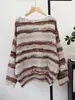 Suéter de Punto de Colorido Rayado de Ajuste Holgado Nuevo Otoño/Invierno 2026, Suéter Casual Suave de un Hombro para Mujer