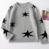Suéter de punto de lana pura para niños con lunares y jacquard de estrellas, jersey con cuello enrollado, top de manga larga para niños y niñas