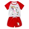 Set de unicornio unicornio unicornio Verano Nuevo Ropa para Niños Camiseta de Manga Corta Pantalones Cortos Casual Conjunto de Dos Piezas Moderno