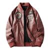 Nueva chaqueta de cuero con forro polar para otoño e invierno, chaqueta de cuero con bordados pesados de cabeza india y cuello vertical, chaqueta de cuero retro americana a máquina.
