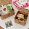 Caixa de Armazenamento de Mesa Tecida Japonesa Cesta de Armazenamento de Lanches e Diversos para Mesa de Chá Doméstica Estilo Ins Cesta de Armazenamento Tecida com Palha com Tampa