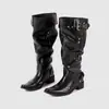 Design de Nicho Zíper nas Costas Bico Fino Panturrilha Larga Salto Alto Botas Arredondadas Botas Western Cowboy Vintage Salto Grosso Cano Alto Femininas