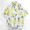 Vacaciones en la Playa Estampado de Limones Versátil Camisa de Manga Corta para Hombre Estilo Japonés Fresco Suelta Fresca Camisa de Playa