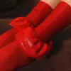 Meias Vermelhas para o Ano do Seu Nascimento, Meias de Seda Oleada Brilhantes, Meias Pretas de Seda Brilhante até o Joelho, Meias de Renda até a Coxa, Meias Pretas até Meia-Perna