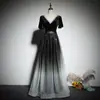 Vestido Negro de Noche para Mujer, Vestido Piano, Temperamento Cielo Estrellado Degradado, Vestido de Presentación para Director de Coro, Anfitrión de Banquete