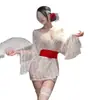 Bata Sexy Lencería con Pecho al Descubierto, Conjunto de Kimono Estilo Japonés, Atrevida Ropa de Dormir Transparente Sin Quitarse, Seductora Qqny7846