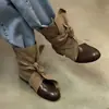 Botas Vaqueras Chuyuji de Punta Redonda Estilo Retro Wasteland Patchwork con Cordones Botas Delgadas de Tacón Bajo Botas Cortas Elegantes para Mujer