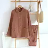 Estilo Novo de Quatro Camadas de Gaze para Primavera, Outono e Inverno, Pijama com Manga Longa e Calça Longa, Roupa de Casa Tamanho Grande, Conjunto de Casal Xadrez de Gaze de Algodão Lavado