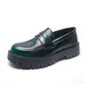 Mocassins de Couro Brilhante Polido com Solado Grosso Slip-on Estilo Coreano Masculino Modernos Tendência Aumento de Altura Um Passo Casual Sapatos de Couro