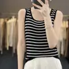Camiseta de punto de verano para mujer, elegante, a rayas, cuello en U, ajuste ceñido, manga corta