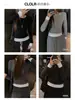 Design de Peça Dupla para Férias de Outono e Inverno Camiseta de Manga Longa com Ombro Direito Estilo Americano para Mulheres com Camisa Básica que Pode Ser Usada por Fora Tops Ajustados ao Corpo