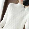 Suéter Pulôver Liso de Cor Sólida com Gola Semi-Alta Outono e Inverno Camisa Base Feminina Novo Solto Tricô Longa Mangas Tridimensional Tecido Fosco Falso