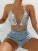 AYJ Artículo Popular Transfronterizo Moderno Cadena de Bikini Sexy con Lentejuelas Metálicas y Flecos Cadena para Noche Club Fiesta Europea y Americana Y2