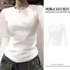 Camiseta de Algodón con Hombro Derecho, Cuello en V Americano, Manga Larga para Mujer en Otoño e Invierno, Nuevo Diseño, Top Versátil para Base