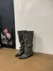 0666-5~Botas Longas Salto Grosso Estilo Retrô Francês Cowboy Ocidental Femininas 2026 Novo Estilo Botas Cano Alto Amassadas