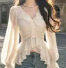 Moda Feminina Primavera/Verão 2026 Blusa Elegante com Babados de Manga Longa Emagrecedora, Novo Top Chique Que Marca a Cintura