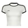 2025 Nuevo Estilo de Verano Camiseta Casual de Manga Corta para Mujer con Contraste en Blanco y Negro, Bordado de Lazo y Puntadas de Moda