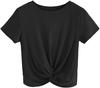 Amazon Comercio Exterior Ropa de Mujer Top Casual Deportivo de Yoga de Manga Corta con Cuello Redondo Plisado, Nudo de Corbata y Ombligo al Descubierto, Estilo Corto Versátil para Mujer