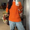 Suéter Pulôver Laranja Macio e Ceroso com Tranças Estilo Preguiçoso Outono e Inverno 2025 Suéter Feminino Francês Gentil Blusa de Baixo
