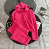Otoño 2026 Nuevo Color Pitahaya Traje Casual para Mujer Moda con Capucha Cárdigan Pantalones de Pierna Ancha Traje Deportivo de Dos Piezas