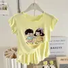 Conjunto de Shorts con Personajes de Dibujos Animados para Niñas, Estilo Delgado de Verano, Pijama para Niños Medianos y Grandes, Ropa de Casa de Manga Corta con Aire Acondicionado, Conjunto de Dos Piezas