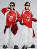 Ropa de Calle de Baile Urbano para Niños Niños Hip-Hop Festivo Rojo No. Traje de 7 piezas para Niños Hip-Hop Atuendo de Año Nuevo para Actuación