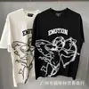 Marca Americana da Moda Tops de Verão para Casal Estampado com Strass Emoção Mista Camiseta de Manga Curta Ins