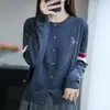 Nuevo Cárdigan de Punto Fino de Lana Redondo para Otoño Temprano 2025 de Manga Larga para Mujer con Bloques de Color, Perro con Diamantes Calientes, Top Holgado