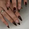 Outono Retrô Casco de Tartaruga Estampa de Leopardo Unhas Vestíveis Amêndoa Francesa Unhas Postiças Atmosfera Diária Arte de Unhas Pronta 24 Peças