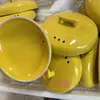 Caçarola de Cerâmica Tampa Vermelha Tampa Única Tampa Acessório Universal para Uso Doméstico Panela de Ensopado Tampa de Pote de Cerâmica Amarelo-Laranja