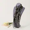 Bufanda de gasa con forma de diamante para mujer, estilo coreano, estampado a cuadros, bufanda larga para el cuello con hebilla de bufanda de flor de rosa tridimensional, cinta elegante